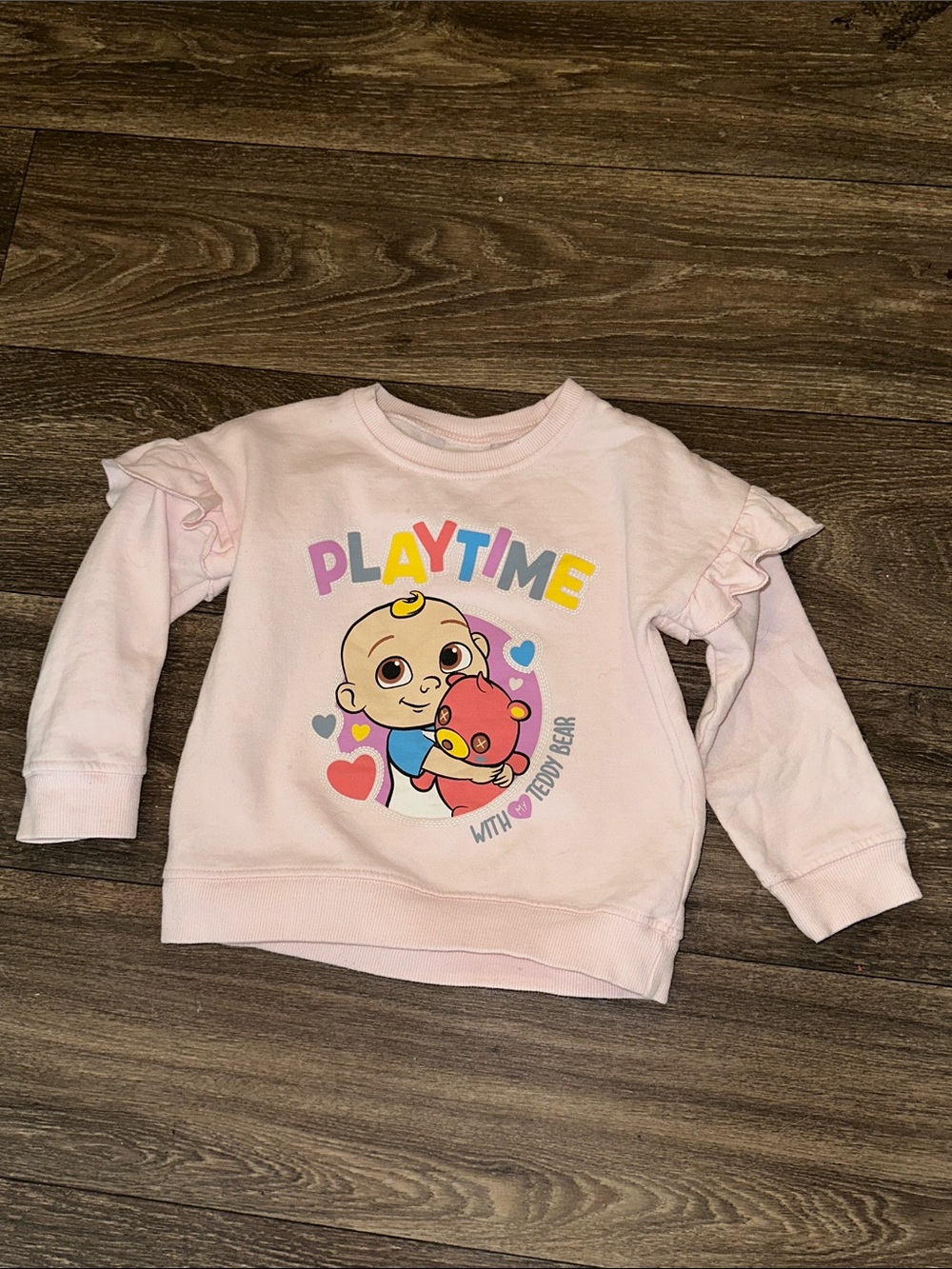 Playtime with Teddy Bear light Pink Ruffle-Sleeve crewneck
